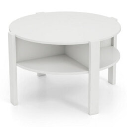 Round Coffee Table 74Cm Tea Cocktail Table W/ Storage-White 2-Tier - thumbnail 1