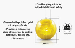 Netagon Fxlab Party Event Festive Christmas Gold Disco Mirror Ball 500mm - thumbnail 2