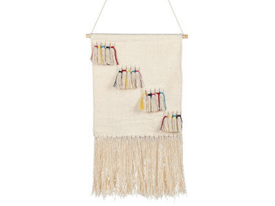 Beliani Handwoven Cotton Wall Hanging With Tassels Beige Boho Decor For Living Room 46 X 108 Cm - image 1