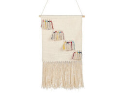Beliani Handwoven Cotton Wall Hanging With Tassels Beige Boho Decor For Living Room 46 X 108 Cm - thumbnail 1