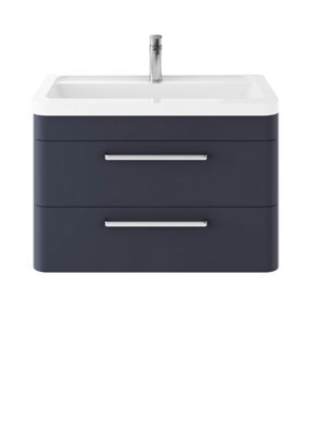 Hudson Reed Solar Wall Hung 2 Drawer Vanity Unit & Ceramic Basin, Indigo Blue Matt, 807 X 540 X 450mm - image 1