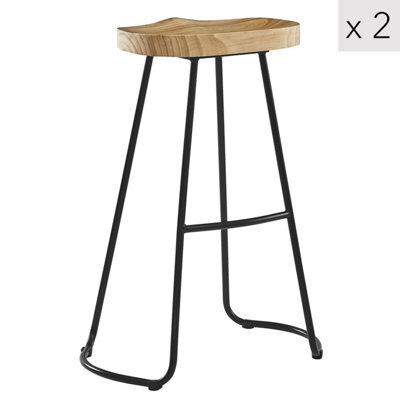 Nordlys Set Of 2 Metal And Ash Wood Bar Stool Exotic Boho Dining Room - image 1