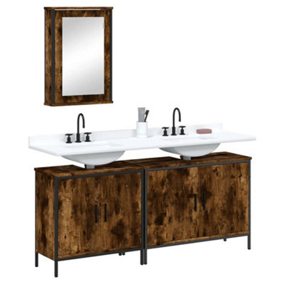 Berkfield 3 Piece Bathroom Furniture Set Smoked Oak Engineered Wood - image 1