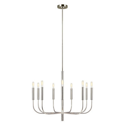 Elegant 9 Bulb Chandelier Ceiling Light In Highly Polished Nickel Finish With Led E14 60W Bulbs