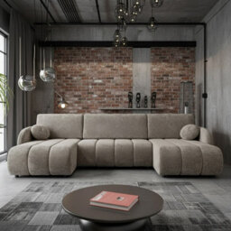 Zara U Shaped Sofa Bed With Storage Universal Corner Freestanding Upholstered Back 318X160X88Cm Beige - thumbnail 2
