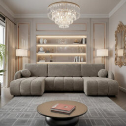 Zara U Shaped Sofa Bed With Storage Universal Corner Freestanding Upholstered Back 318X160X88Cm Beige - thumbnail 1