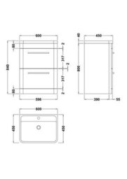 Hudson Reed Solar Floor Standing 2 Drawer Vanity Unit & Polymarble Basin, Indigo Blue Matt, 600 X 840 X 450mm - thumbnail 6