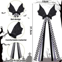 Amorly 24Pcs Halloween Bat Bows,31.5Cm Black Bows With Buffalo Plaid Tails,decor For Tree, Wreath,candlestick,indoor & Outdoor Home Decor - thumbnail 3