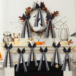 Amorly 24Pcs Halloween Bat Bows,31.5Cm Black Bows With Buffalo Plaid Tails,decor For Tree, Wreath,candlestick,indoor & Outdoor Home Decor - thumbnail 5