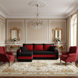 Kris M Corner Sofa Bed Has Storage Ottoman Polyurethane Foam Wooden Frame Plastic Legs 238X147X80Cm Black And Red