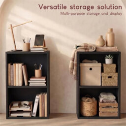 Bookcase 2 Tier Cube Shelf Storage Display Wood Stand Furniture Black - thumbnail 4