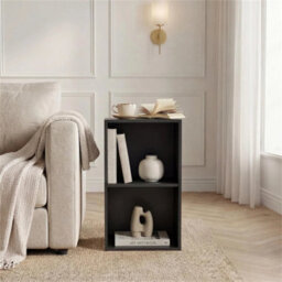Bookcase 2 Tier Cube Shelf Storage Display Wood Stand Furniture Black - thumbnail 3
