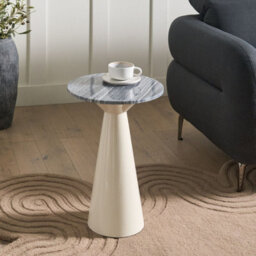 Wyld And Coco Luxeline Round Side Table With White Marble Top And Grey Powder-Coated Base - thumbnail 2