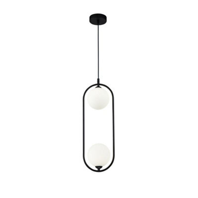 Luminosa Lighting Luminosa Modern Ring 2 Light Black Pendant Ceiling Light Glass Shade
