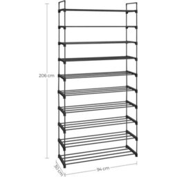 10 Tier Metal Shoe Rack, Customisable Freestanding Shoe Storage Shelf For Hallway Or Dressing Room, Black - thumbnail 2