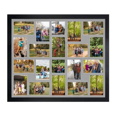 AK Frames 80X70Cm Black Modern Multi Photo Frame With Silver Mount - Holds 20 Apertures (18X) 6X4, (2X) 4X4 Photos - image 1