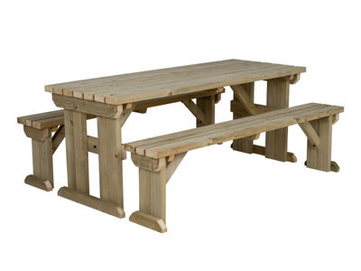 Arbor Garden Solutions Picnic Bench And Table Set, Aspen Wooden Patio Furniture (7Ft, Natural Finish) - image 1