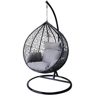 Alivio Large Rattan Weave Hanging Egg Chair With Cushions, Indoor & Outdoor Patio Garden Swing Chair (Grey) - image 1