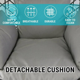 Alivio Large Rattan Weave Hanging Egg Chair With Cushions, Indoor & Outdoor Patio Garden Swing Chair (Grey) - thumbnail 6