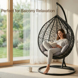 Alivio Large Rattan Weave Hanging Egg Chair With Cushions, Indoor & Outdoor Patio Garden Swing Chair (Grey) - thumbnail 2