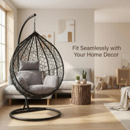 Alivio Large Rattan Weave Hanging Egg Chair With Cushions, Indoor & Outdoor Patio Garden Swing Chair (Grey) - thumbnail 4