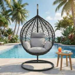 Alivio Large Rattan Weave Hanging Egg Chair With Cushions, Indoor & Outdoor Patio Garden Swing Chair (Grey) - thumbnail 3