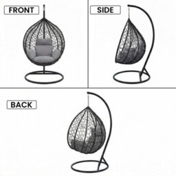Alivio Large Rattan Weave Hanging Egg Chair With Cushions, Indoor & Outdoor Patio Garden Swing Chair (Grey) - thumbnail 8