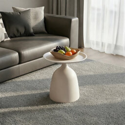 Living And Home Modern Cream White Minimalist Cold-Rolled Steel Side Table, 39Cm Dia. X 40.5Cm H - thumbnail 2