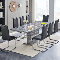 Furniture in Fashion Parini Extendable Melange High Gloss Dining Table 8 Black Chairs - thumbnail 1