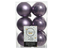 Decoris 12 Luxury Shatterproof Christmas Baubles Tree Decs 6Cm Frosty Lilac - thumbnail 1