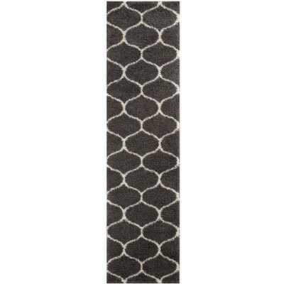 The Rugs Moroccan Shaggy Rugs And Runners Soft Fluffy Trellis Design High Pile Dark Grey And Ivory Living Room Kitchen Hallway 640 - image 1