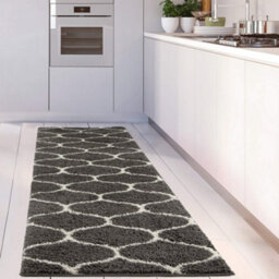 The Rugs Moroccan Shaggy Rugs And Runners Soft Fluffy Trellis Design High Pile Dark Grey And Ivory Living Room Kitchen Hallway 640 - thumbnail 5