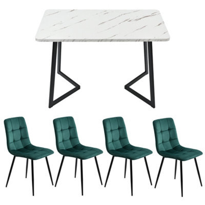 Abrihome Modern 117X68Cm Rectangular Dining Table Set W/ 4 Dark Green Velvet Chairs & Black Legs - Kitchen/dining Room - image 1