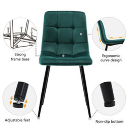 Abrihome Modern 117X68Cm Rectangular Dining Table Set W/ 4 Dark Green Velvet Chairs & Black Legs - Kitchen/dining Room - thumbnail 5