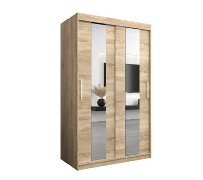 Arte Stylish Oak Sonoma Pole Sliding Door Wardrobe W1200mm H2000mm D620mm Mirrored Elegant Storage Solution - image 1