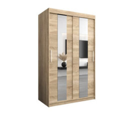 Arte Stylish Oak Sonoma Pole Sliding Door Wardrobe W1200mm H2000mm D620mm Mirrored Elegant Storage Solution - thumbnail 1