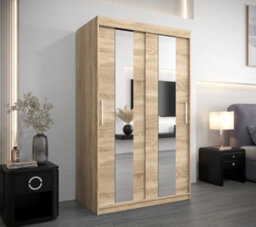 Arte Stylish Oak Sonoma Pole Sliding Door Wardrobe W1200mm H2000mm D620mm Mirrored Elegant Storage Solution - thumbnail 2