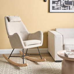 Beliani Modern Rocking Chair Beige Fabric With Rubberwood Rockers, W48 X D92 X H116Cm - thumbnail 2