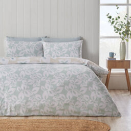 Catherine Lansfield Inga Leaf Reversible Double Duvet Cover Set With Pillowcases Natural - thumbnail 2