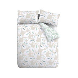 Catherine Lansfield Inga Leaf Reversible Double Duvet Cover Set With Pillowcases Natural - thumbnail 5