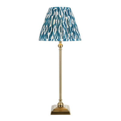 Luminosa Lighting Luminosa Lille Antique Brass Plate Table Lamp With Marlin Blue Fabric Ikat Shade 25Cm B22 - image 1