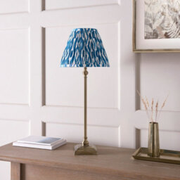 Luminosa Lighting Luminosa Lille Antique Brass Plate Table Lamp With Marlin Blue Fabric Ikat Shade 25Cm B22 - thumbnail 5