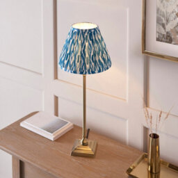 Luminosa Lighting Luminosa Lille Antique Brass Plate Table Lamp With Marlin Blue Fabric Ikat Shade 25Cm B22 - thumbnail 4