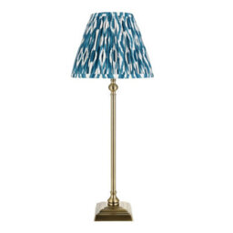 Luminosa Lighting Luminosa Lille Antique Brass Plate Table Lamp With Marlin Blue Fabric Ikat Shade 25Cm B22 - thumbnail 6