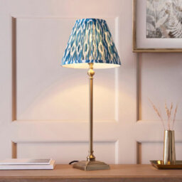 Luminosa Lighting Luminosa Lille Antique Brass Plate Table Lamp With Marlin Blue Fabric Ikat Shade 25Cm B22 - thumbnail 3