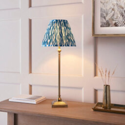 Luminosa Lighting Luminosa Lille Antique Brass Plate Table Lamp With Marlin Blue Fabric Ikat Shade 25Cm B22 - thumbnail 2