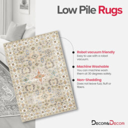 Decoranddecor Rug, Washable Rugs, Kitchen Rugs, Bath Mats, 60X90Cm, Non-Slip, Pet Friendly, Low Pile, Traditional Rug - Tessia - thumbnail 2