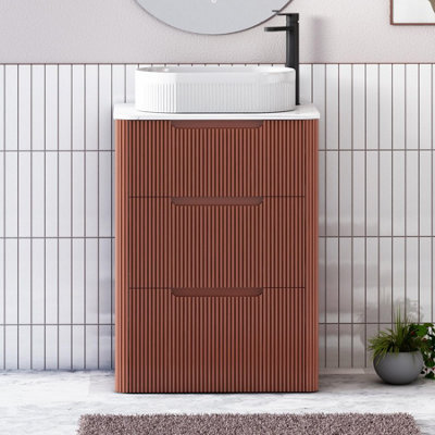 Royal Bathrooms Avenza 600mm Terracotta Clay Floor Standing Countertop Bathroom Vanity Unit 3 Drawer With Lyon Basin - image 1