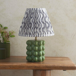 Luminosa Lighting Luminosa Bobble Olive Green Glaze Table Lamp With Pearl Grey Fabric Ripple Shade 25Cm B22 - thumbnail 3