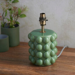 Luminosa Lighting Luminosa Bobble Olive Green Glaze Table Lamp With Pearl Grey Fabric Ripple Shade 25Cm B22 - thumbnail 5